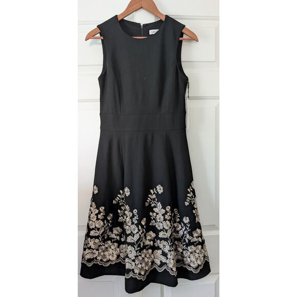 Calvin Klein Black with Gold Embroidery A Line Dress NEW! - Picture 2 of 10